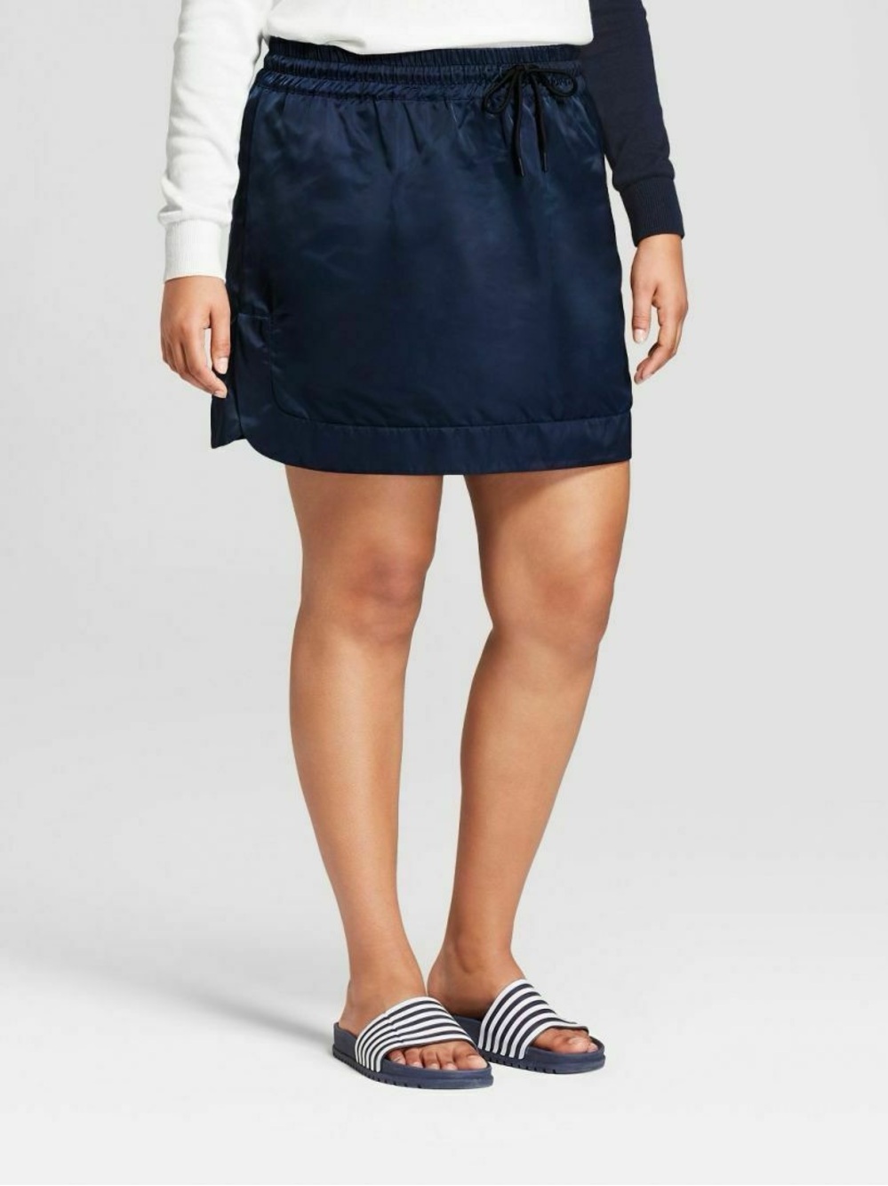 Hunter Navy Satin-Look Drawstring Skirt Size S